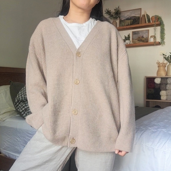 NWT Quince Oversized Cocoon Boyfriend Cashmere Cardigan, Oatmeal M - Picture 1 of 8